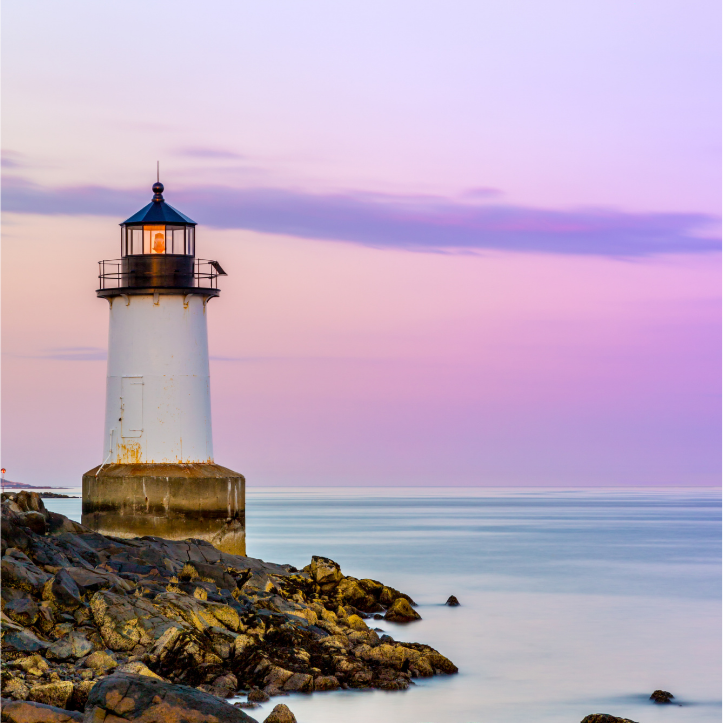 Lighthouse with a lavender sky - Find your Spark