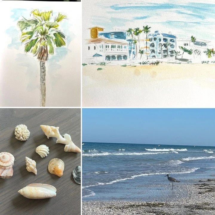 A couple sketches and photos from Florida family spring break trip! I just love the ocean, sand, shells and it was all as beautiful as I remembered.
#gulfofmexico #floridabeaches #indianrocksbeach #beachsketch