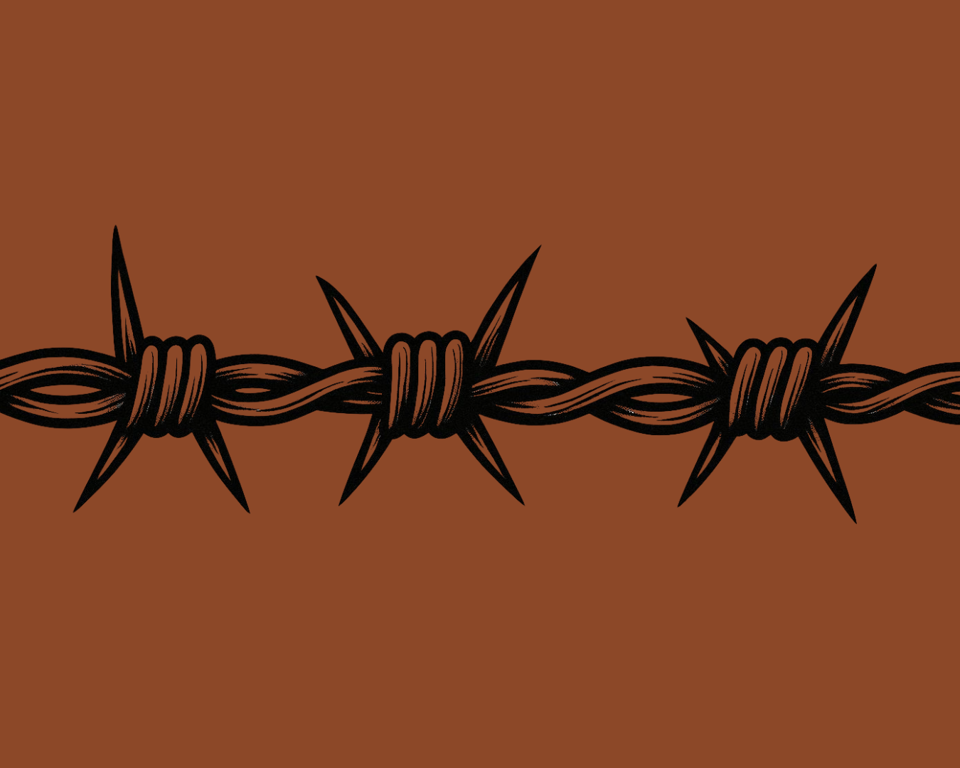 Illustration of a barbed wire fence on a brown background.