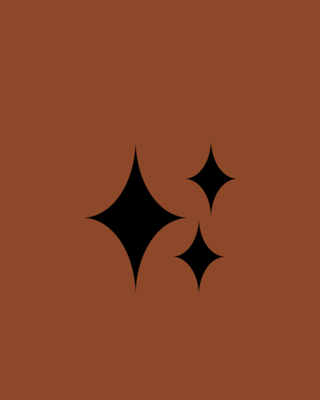 A digital illustration of three black sparkles or stars on a brown background.