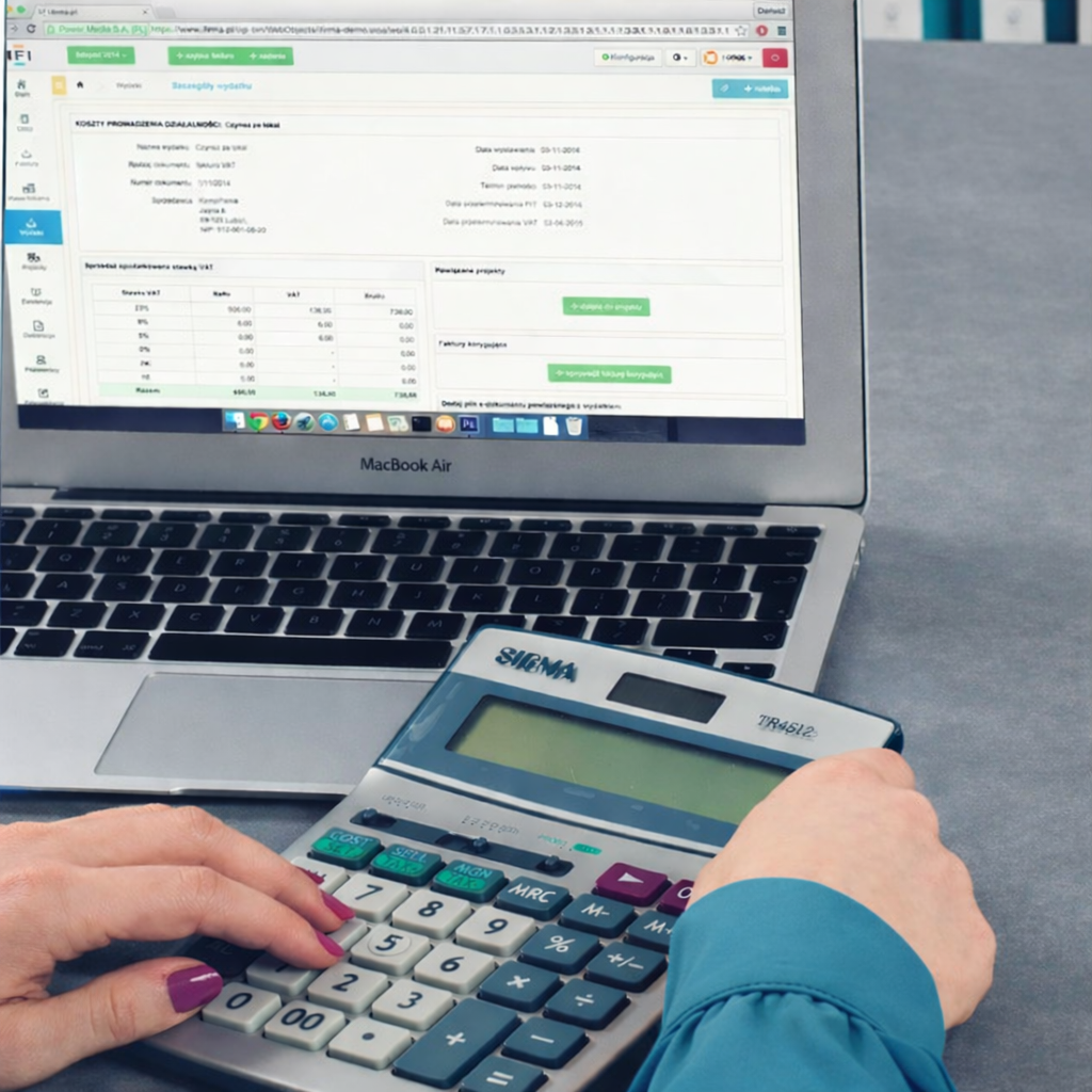 Girl at computer with calculator