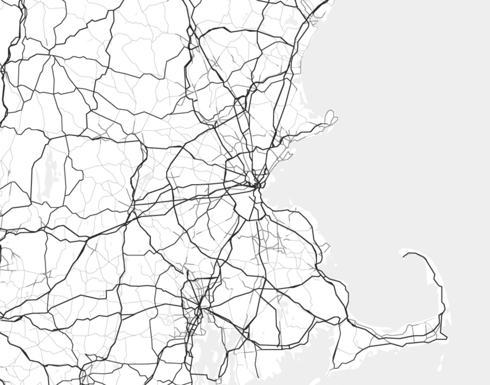 Black and white map of the greater Philadelphia area with city roads and highways.