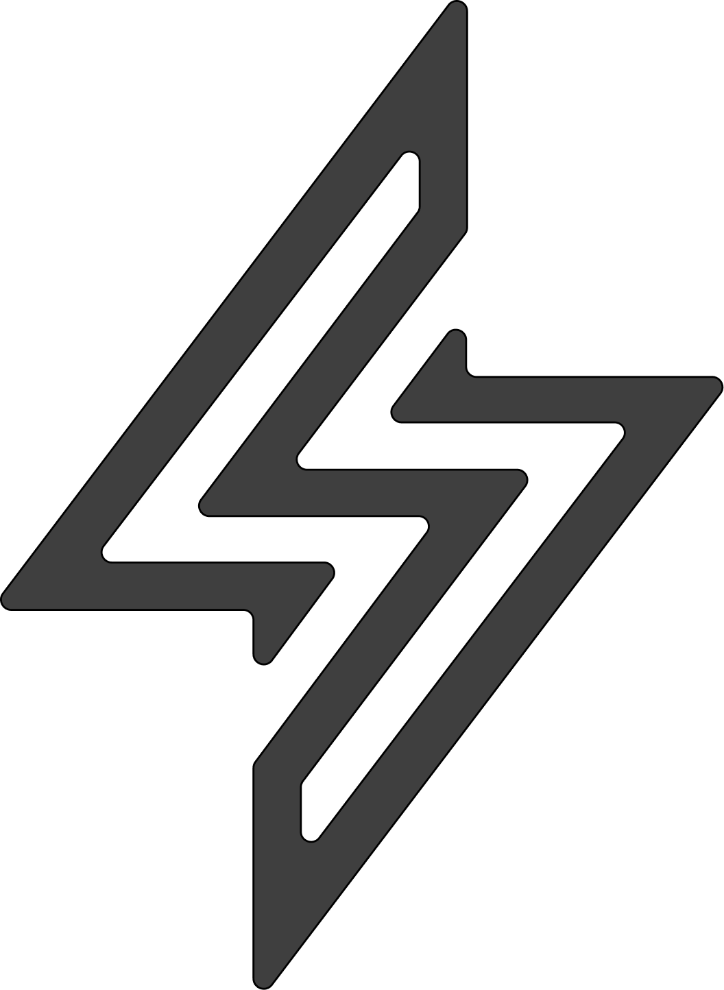 Black lightning bolt icon with a minimalistic design, outlined in gray.