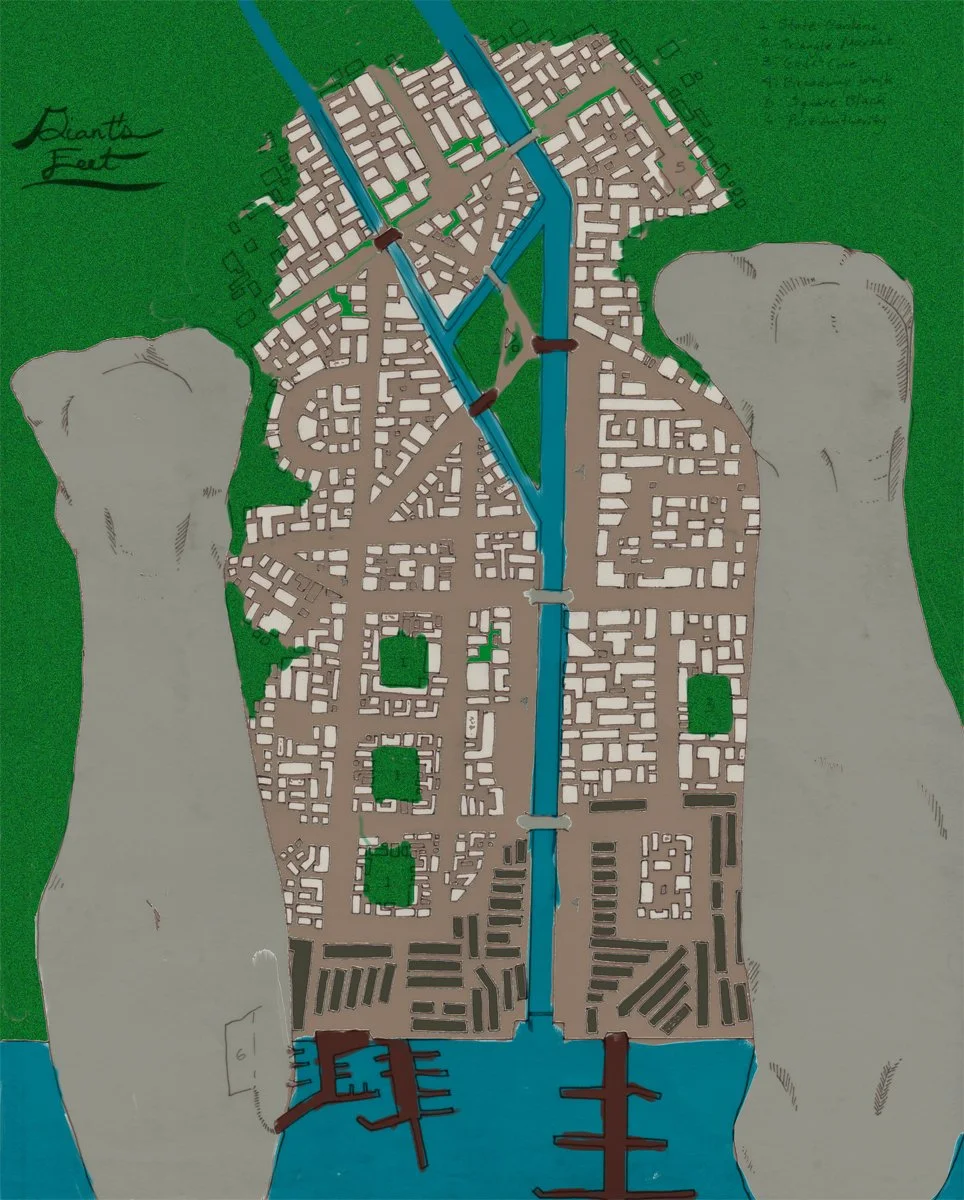 A map of the city of Giants Feet. 