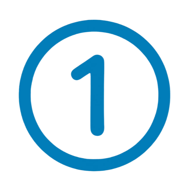 Blue circle with the number one inside on a black background.