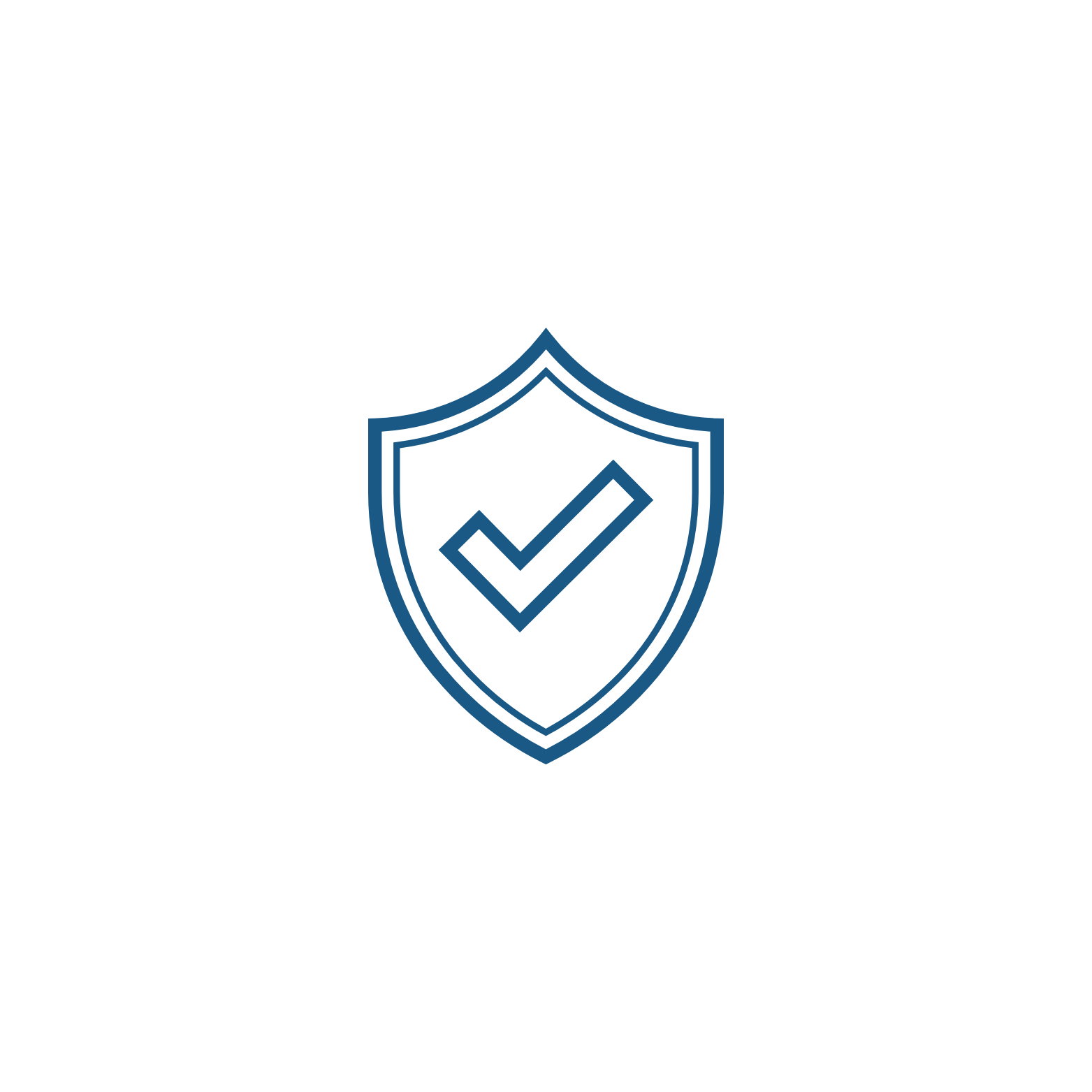 A black shield with a blue checkmark symbol in the center, representing security or protection.