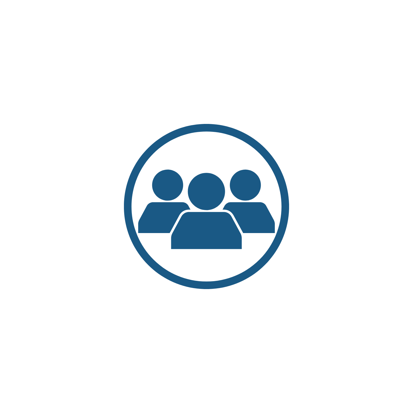 Icon of three people inside a circle, representing teamwork or community.