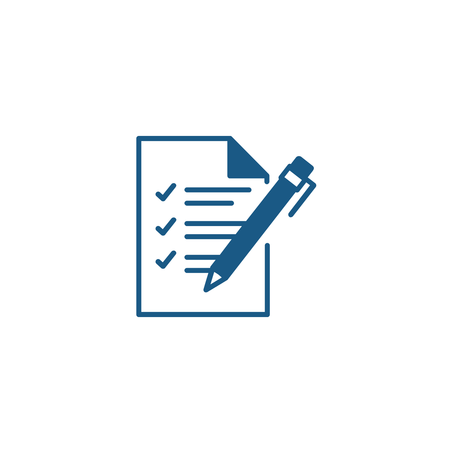 Outline of a checklist with checkmarks and a pen, symbolizing completing a to-do list or survey.