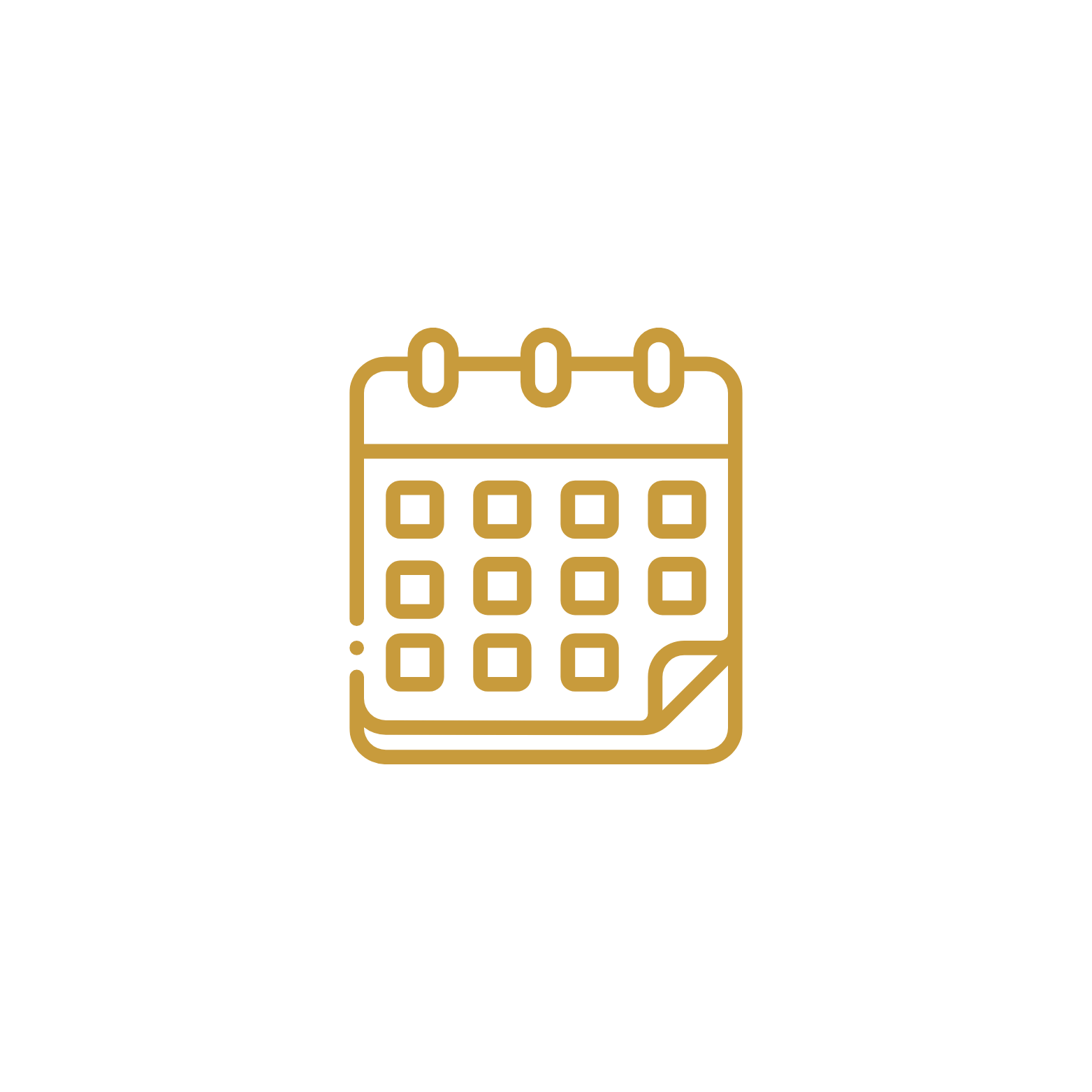 A calendar icon with a page turning corner and a checkmark at the top.