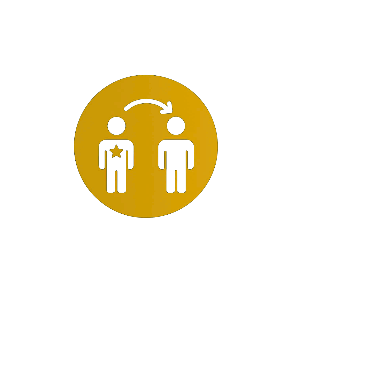 An infographic showing a human figure with a star on the chest, illustrating a change or transformation with another human figure to the right, connected by an arrow that depicts a rotation or refresh process.