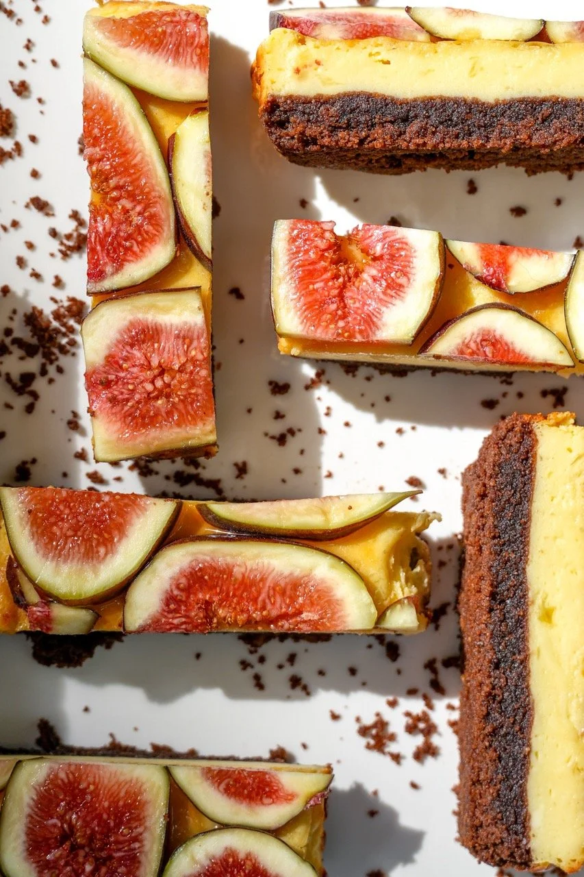 Cheesecake Slice with Choccy Biscuit Base Topped with Honey-Glazed Figs&nbsp;