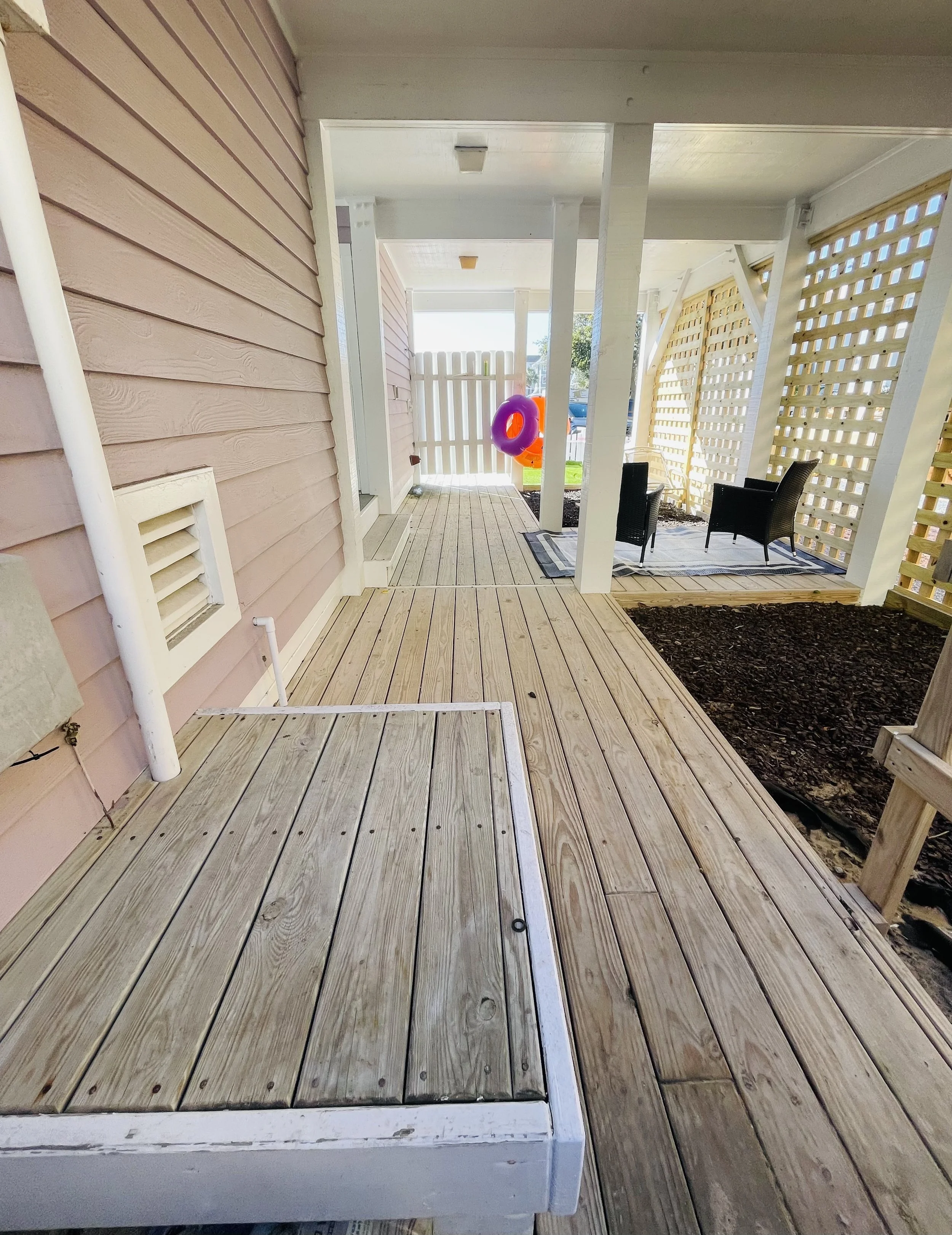 Wrightsville Beach year-round rental covered porch and deck area steps to the beach