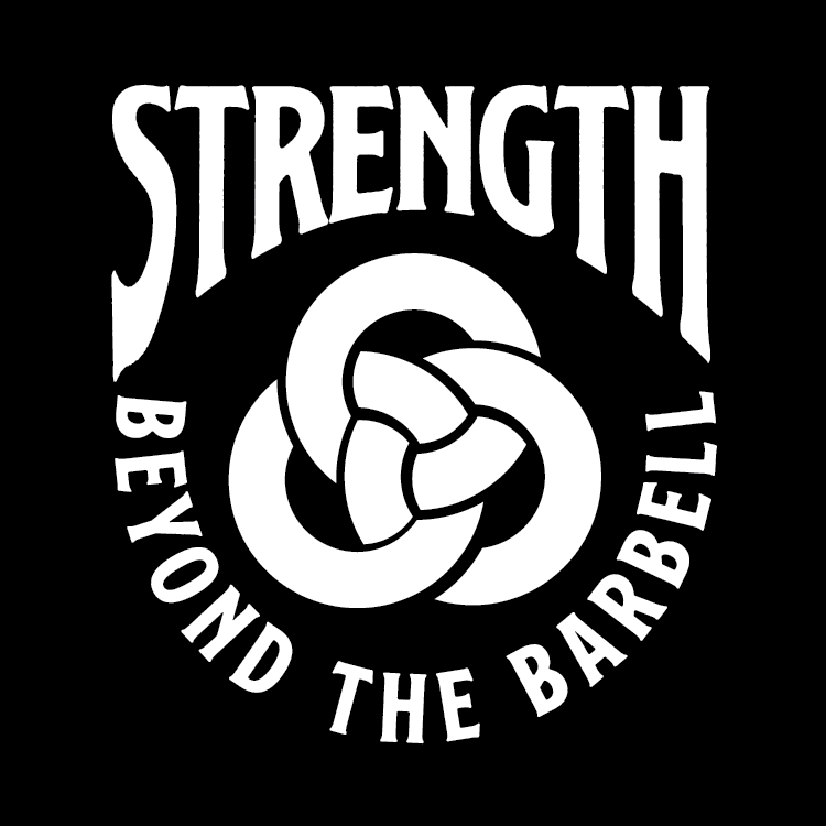 Logo with the words "Strength Beyond the Barbell" around a stylized kettlebell.