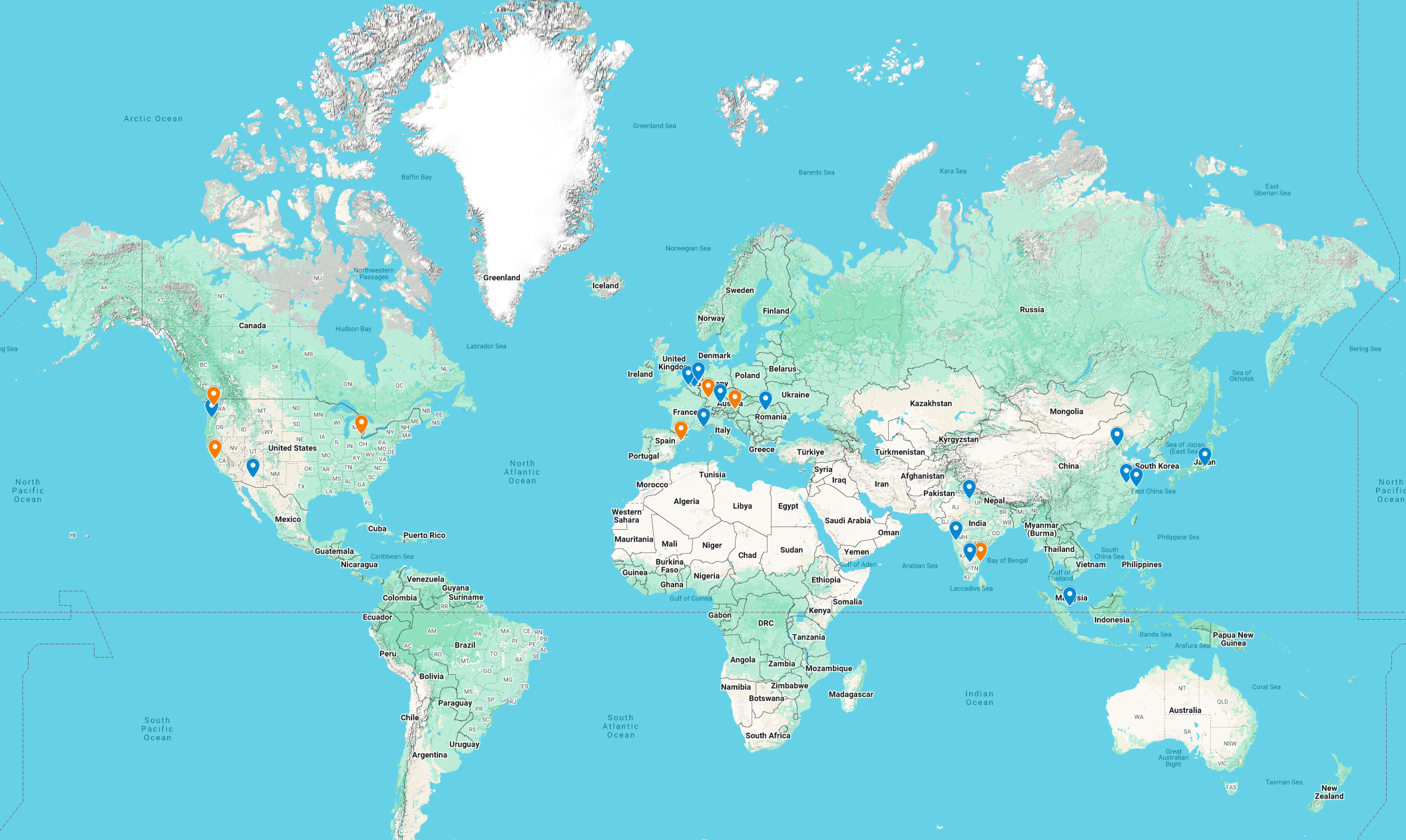Cities where I have lived and worked and also where I led teams