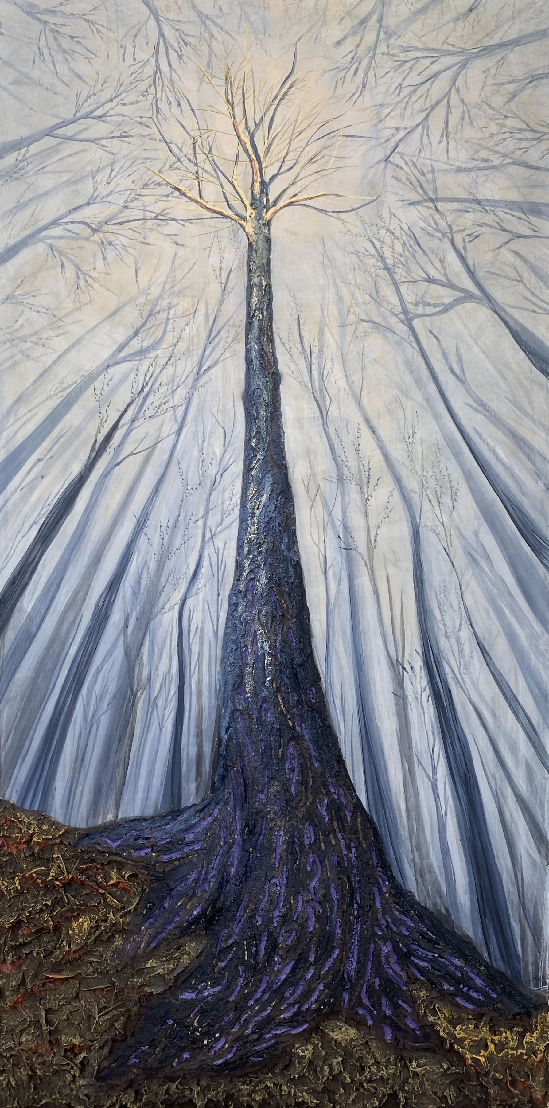 GRANDMA, 2023
acrylic, texture paste, sand, leaves, ink on wood panel
48" x  24" x 4.25"