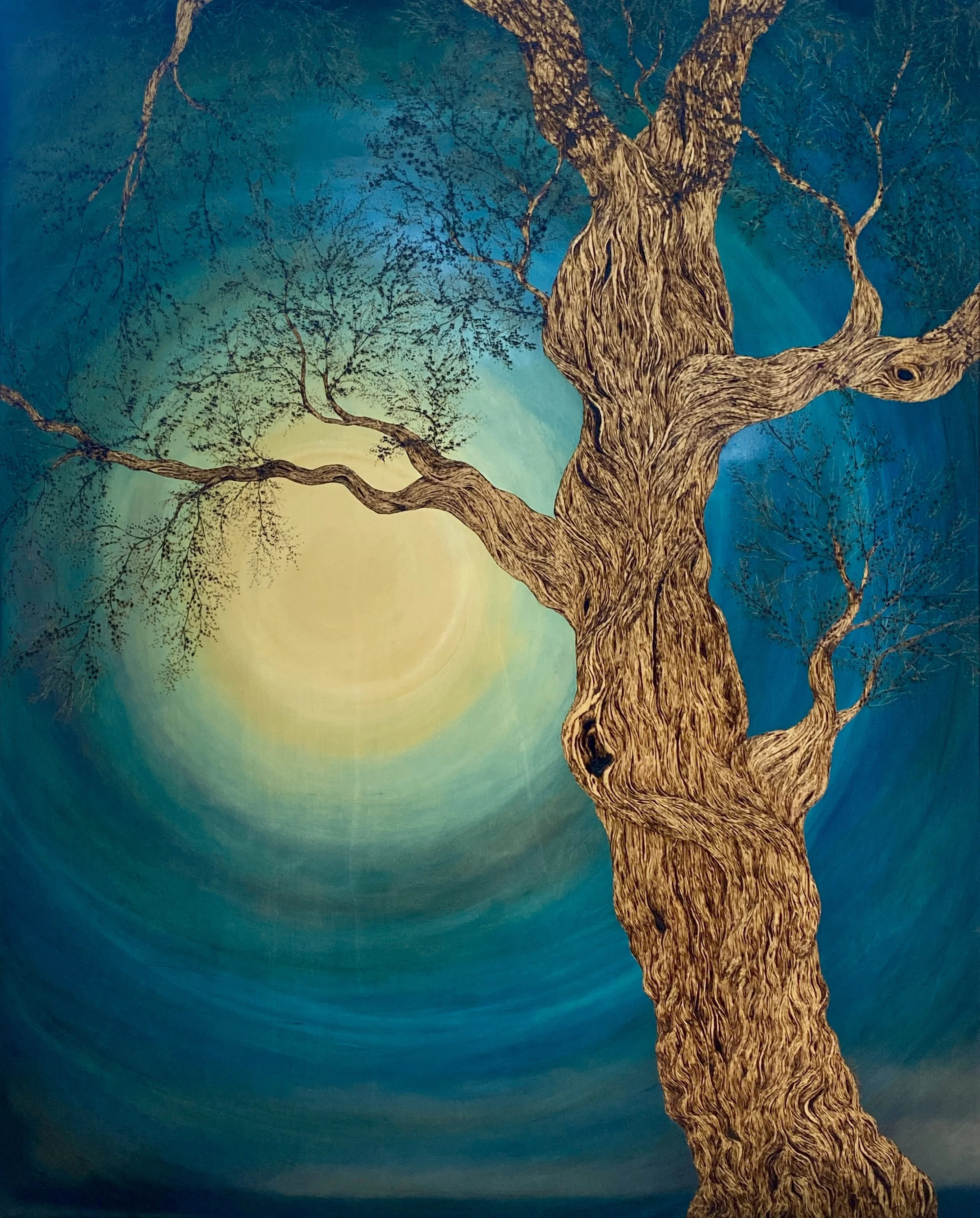 HAUNTY VISION, 2021
wood burning and oil on birch
66" x 48"