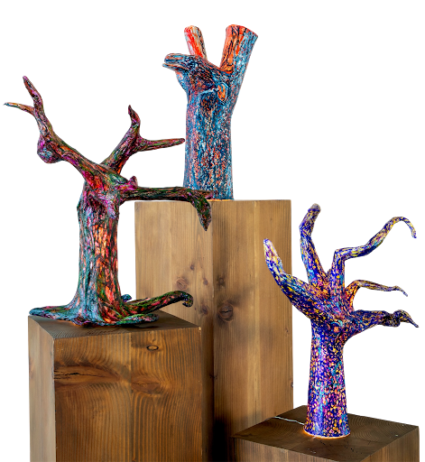 BLESSED ARE THE POOR IN SPIRIT, (Set of 3: The Wounded, The Interrupted, The Longing), 2026
 acrylic, acetate, tissue paper, glue, LED lights 
