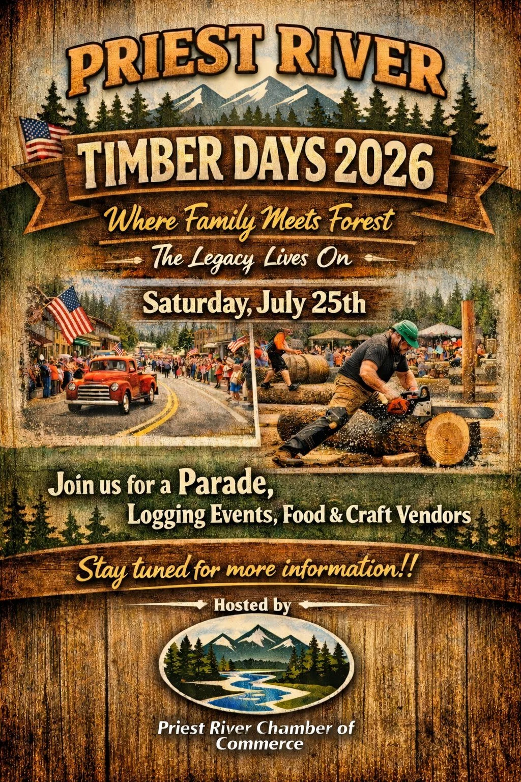 PRIEST RIVER TIMBER DAYS: The Priest River Chamber of Commerce continues to impress by hosting the Annual Timber Days! Check out the line up and don't miss out! 