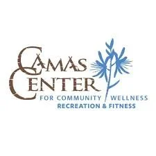 Logo of Casas Center for Community Wellness with a blue snowflake design and text indicating recreation and fitness services.
