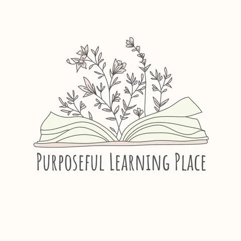 An open book with plants growing from its pages, accompanied by the text 'Purposeful Learning Place' underneath.