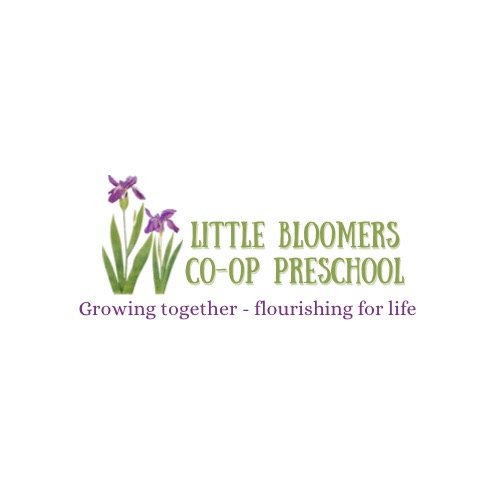 Logo for Little Bloomers Co-op Preschool featuring purple flowers and the text "Growing together - flourishing for life."