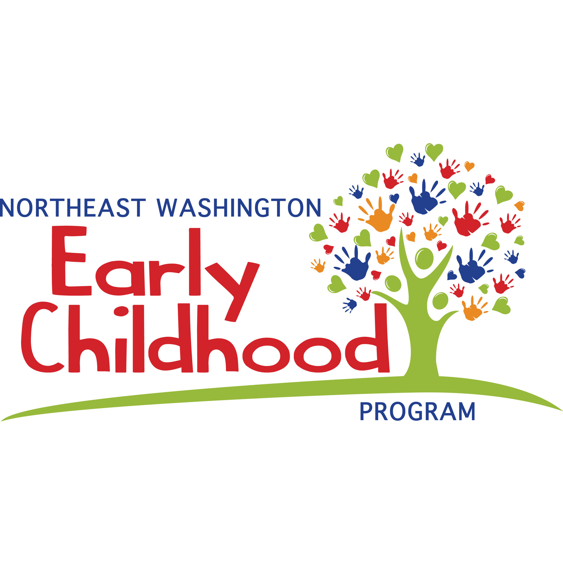 Logo of the Northeast Washington Early Childhood Program featuring a colorful tree with handprint leaves.