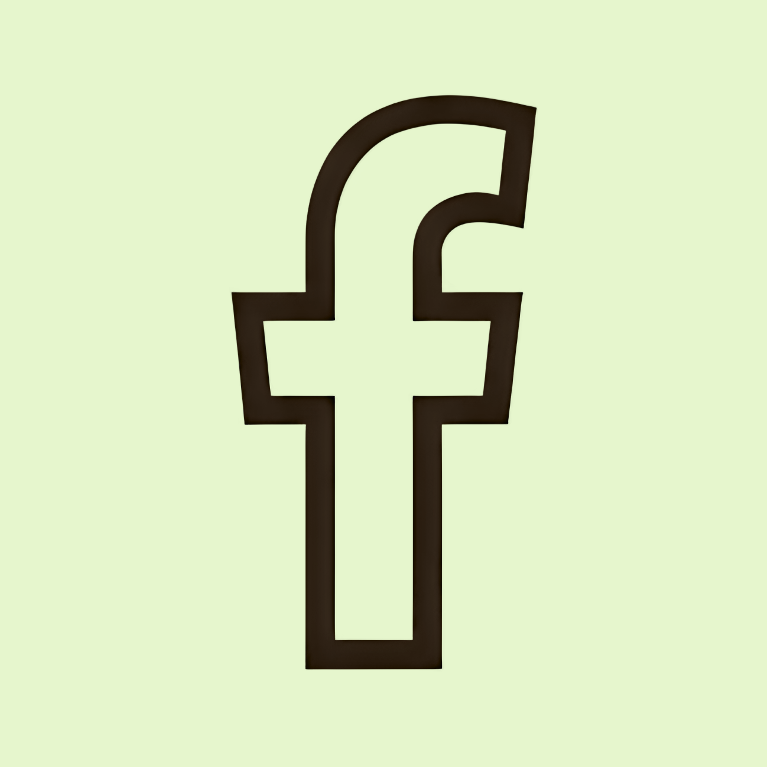 Outline of the Facebook logo with a plus sign inside it, on a light green background.