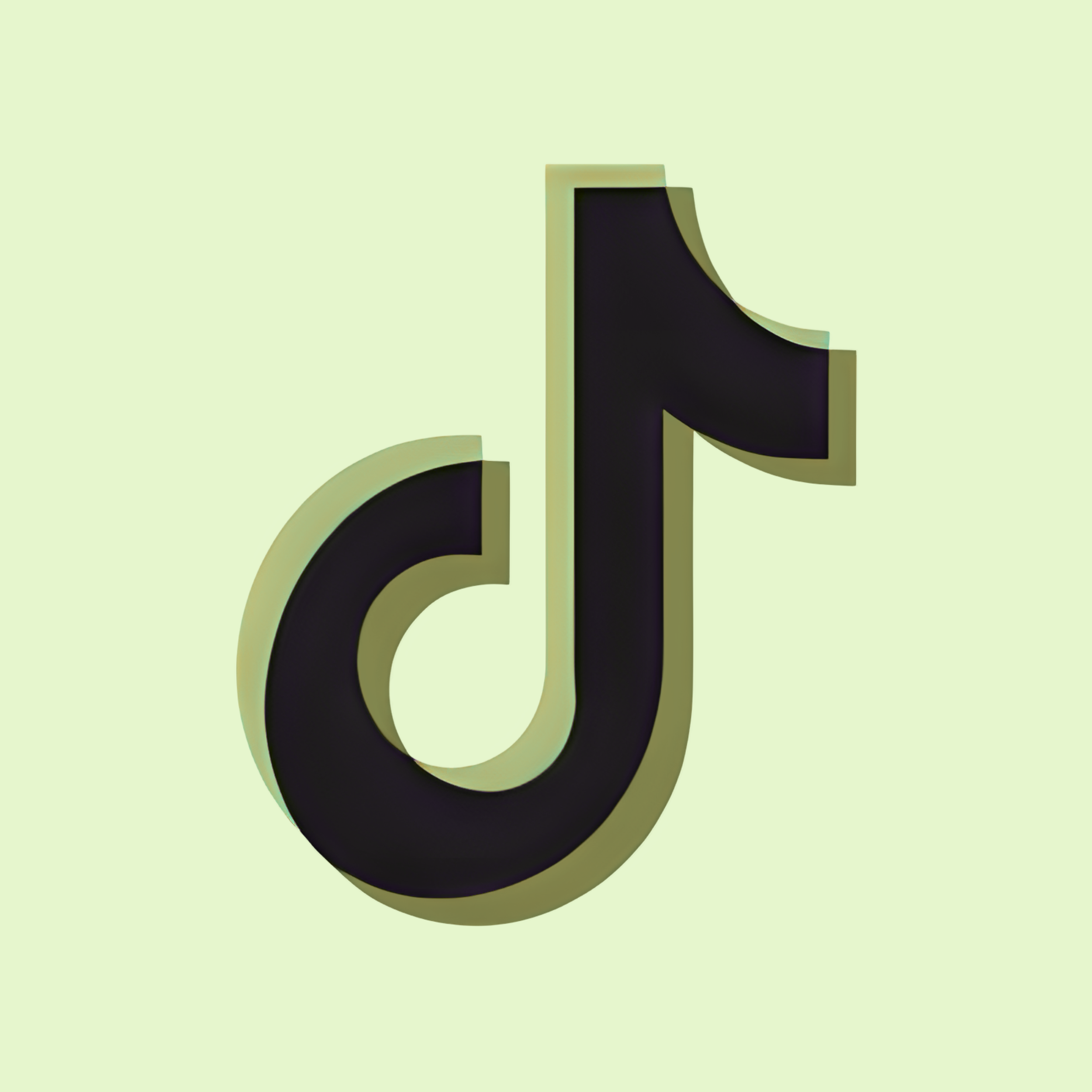 3D black TikTok logo with green outline on a light green background.