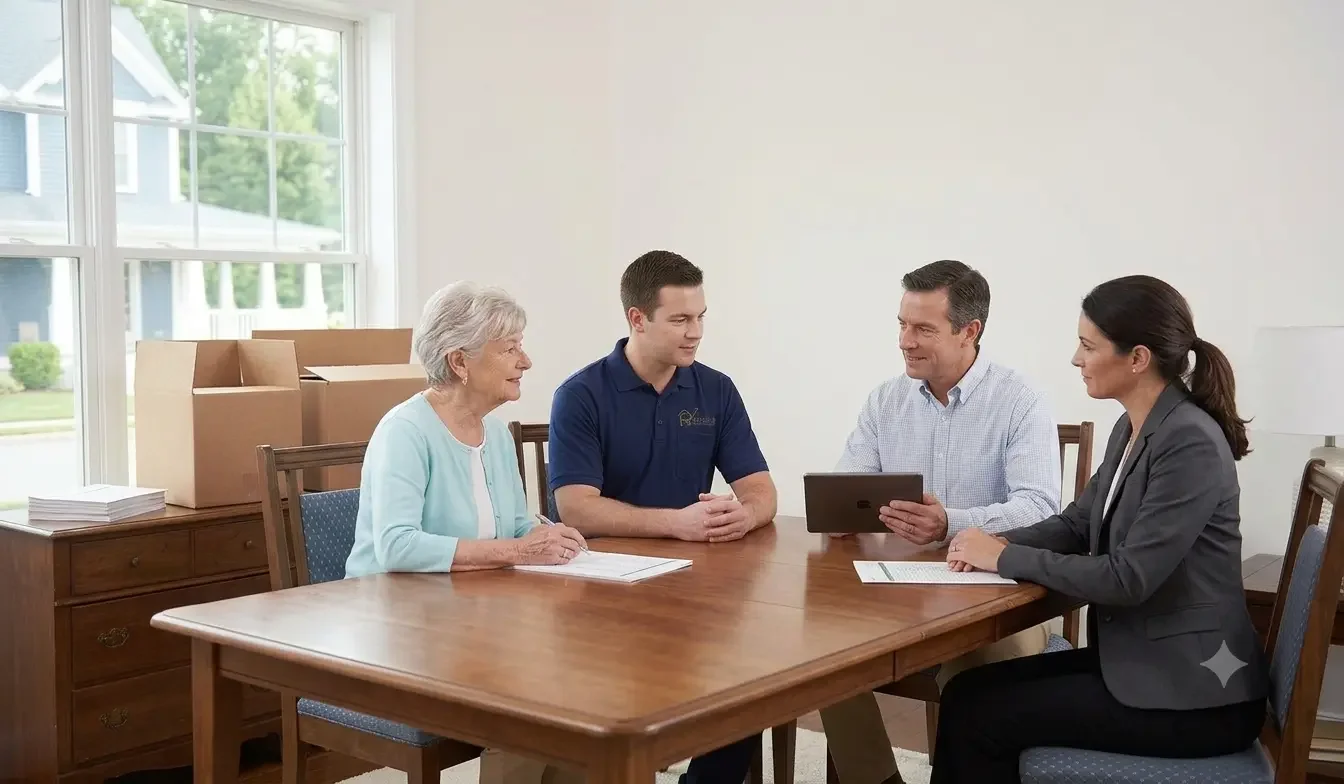 A Heritage Estate Solutions advisor consulting with a family in a home transitioning during downsizing, probate, and real estate support in Ansonia.