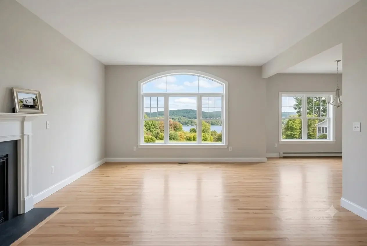 A pristine, empty living space in a Shelton home following a professional Heritage solutions property cleanout, perfectly prepared for a real estate listing in the competitive long hill market.