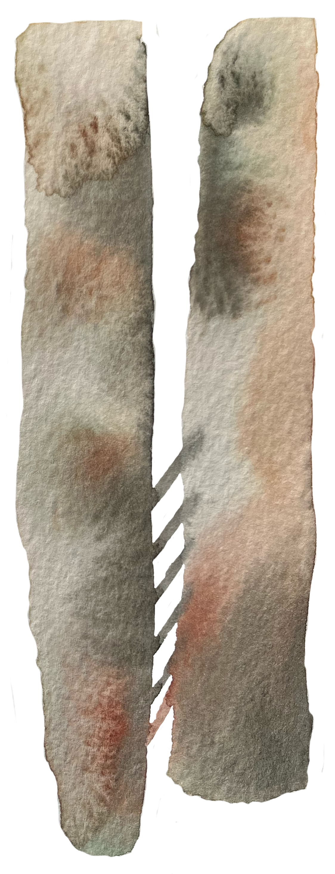 A torn piece of paper with watercolor-like texture, torn edges, and faded, uneven colors in shades of gray, brown, and beige.