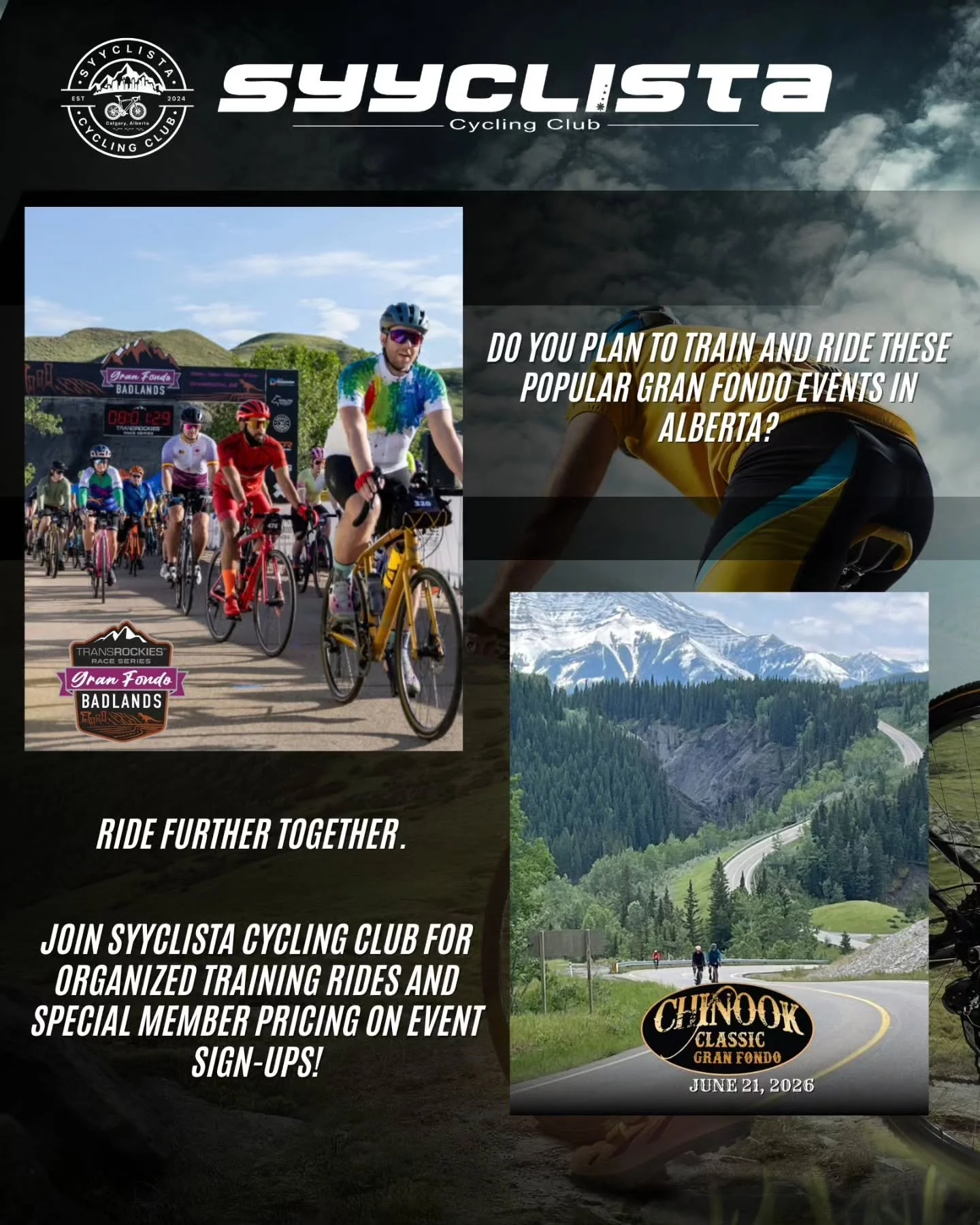 Ready to level up your ride? 🚴&zwj;♂️✨

Join  SYYCLISTA Cycling Club family! Get miles in your legs with our community prep rides and save big with exclusive member discounts on registrations.

Don't ride alone&mdash;let's smash those goals together