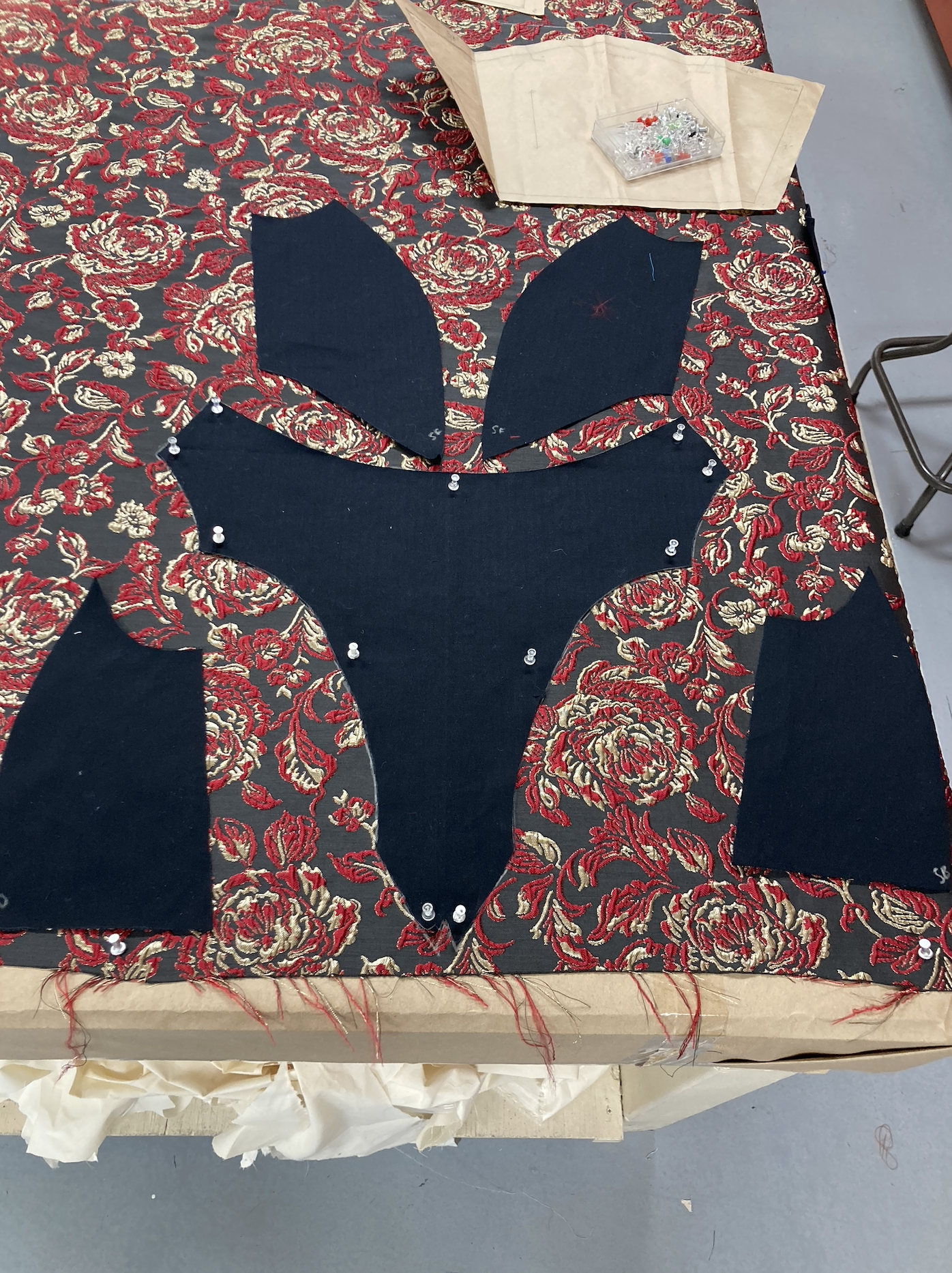 Planning out pattern pieces to pattern match across bodice