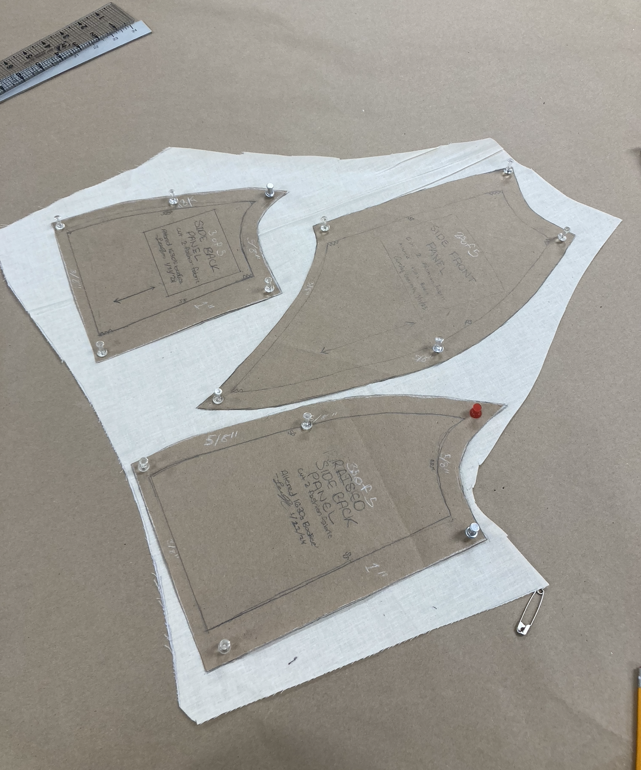 Adapted pattern transferred to muslin