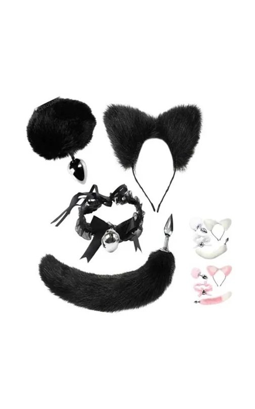 KIT X2 PLUG ANAL COLA DE ZORRO, CONEJO, OREJAS Y COLLAR