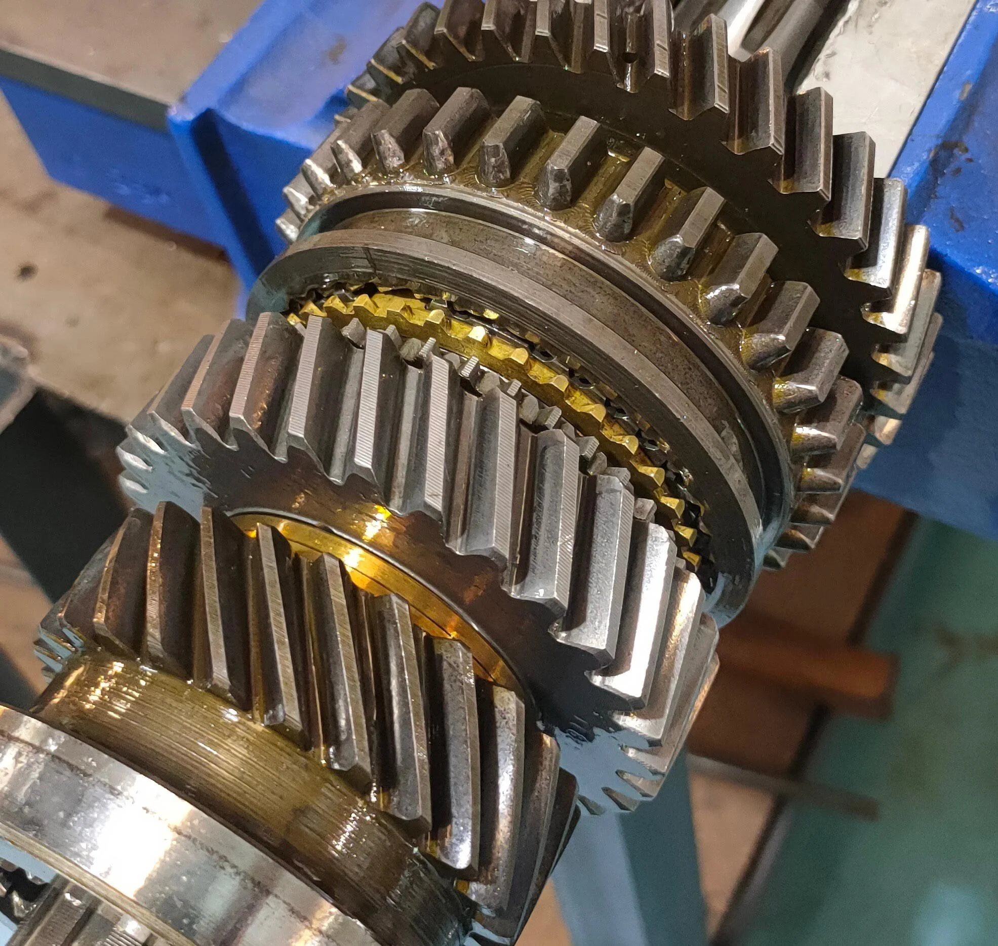A Series 3 gearbox mainshaft assembly ready for installation