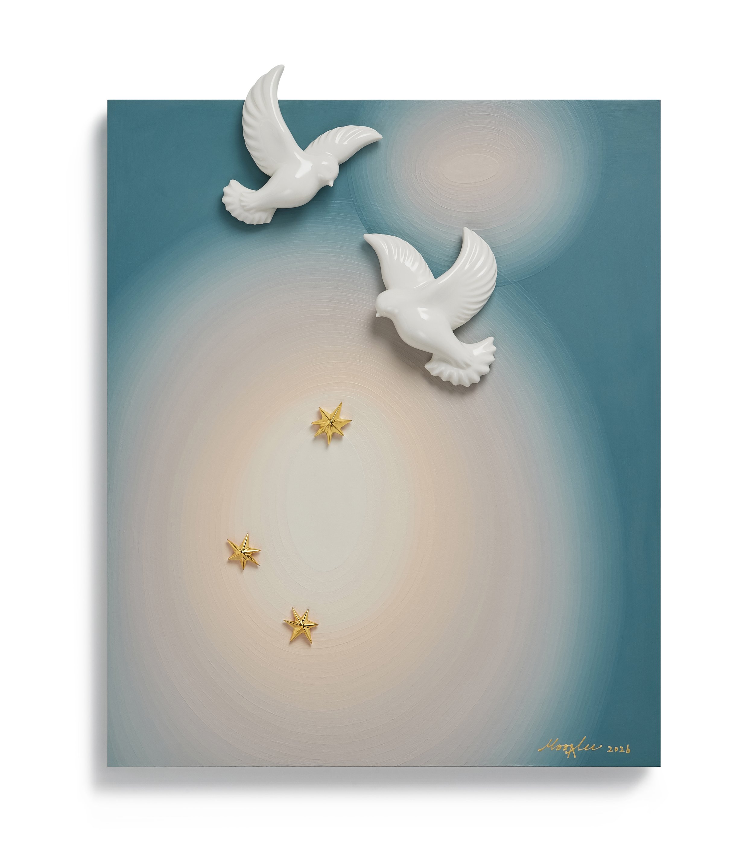 Flower rain, star rain 3, Ceramic on Wood, 50x61x9cm, 2026 