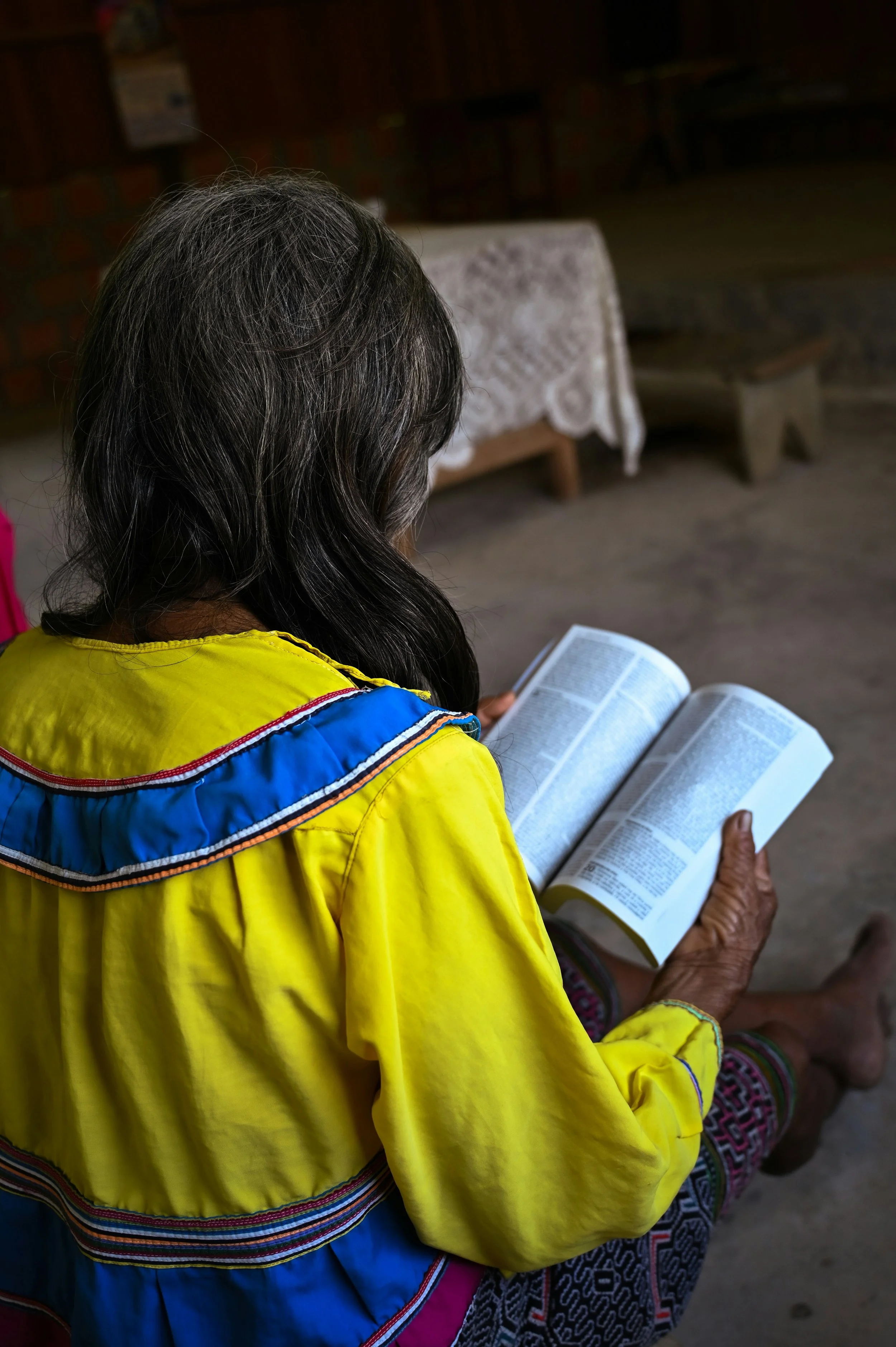 girl sits reading book