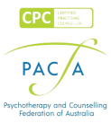 Logo for the Psychoanalytic and Counseling Association of America, featuring blue and yellow text and design elements.
