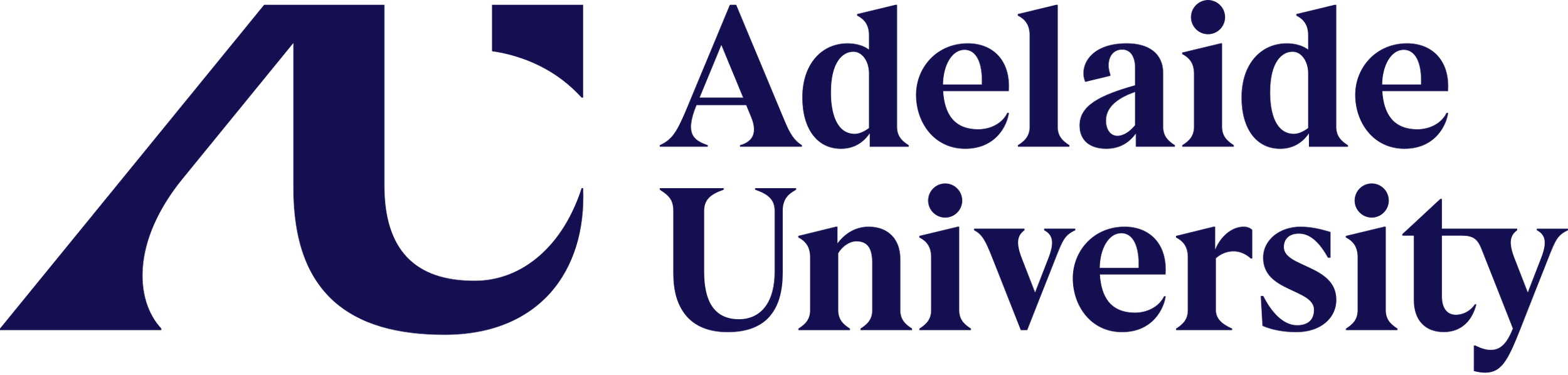 Logo of Adelaide University featuring a stylized book and the university's name in dark blue.