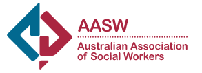 Logo of the Australian Association of Social Workers (AASW) with a stylized geometric design and text