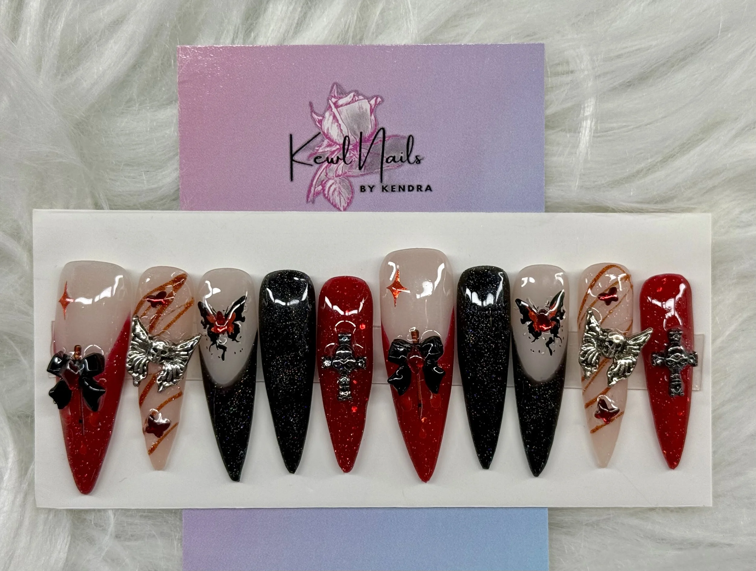 Black and Red - Stiletto Nail Set, Size Medium