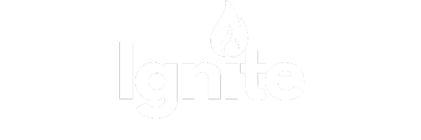 The word 'ignite' with a flame design above the letter 'i' on a black background.
