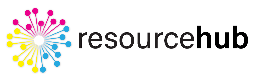Resourcehub logo with colorful circular design and text.
