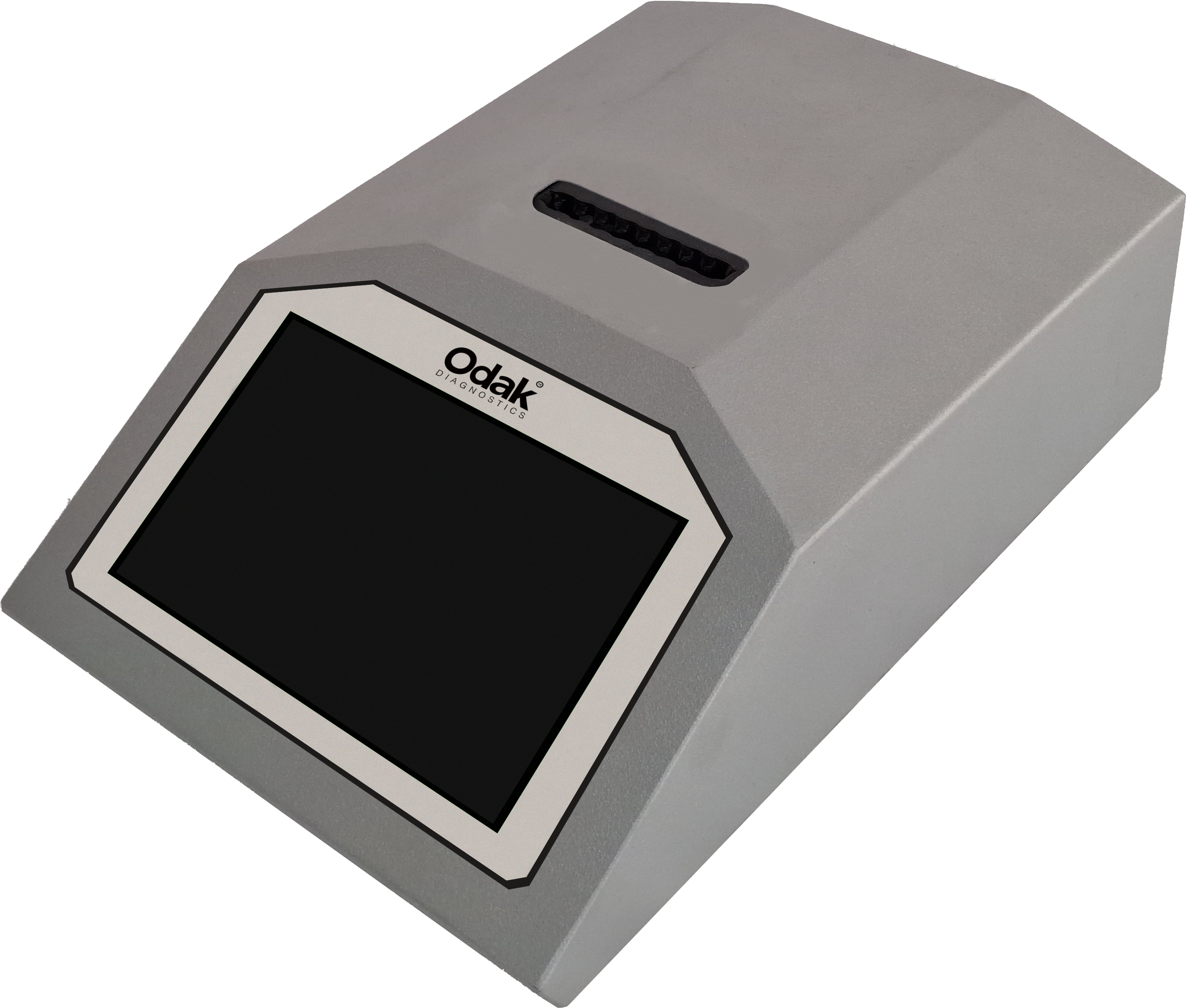 A grey diagnostic device with a black screen and the brand name Odak Diagnostics on the front.