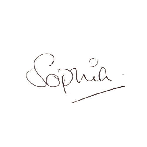 Close-up of a signature that reads 'Sophia' on a transparent background.