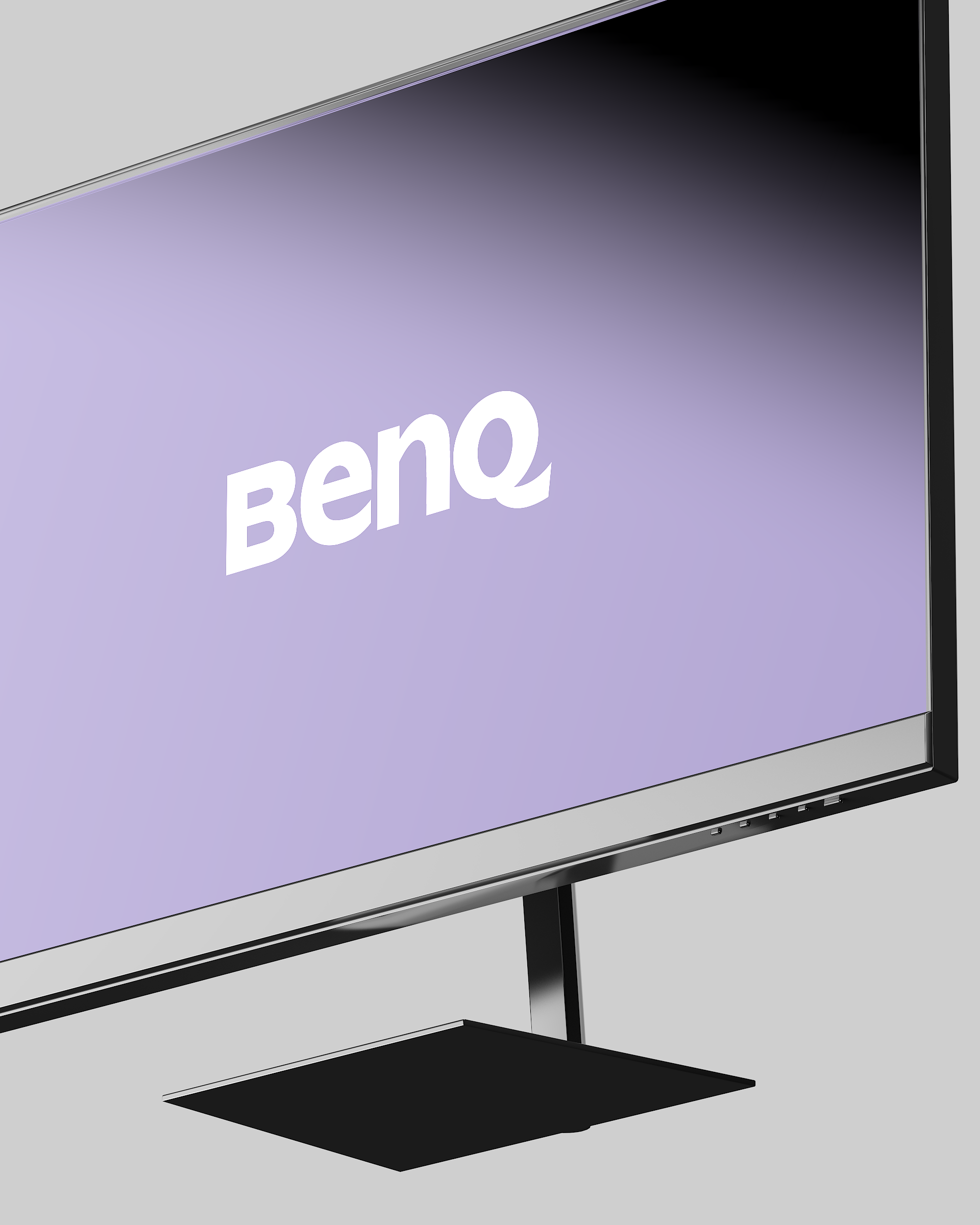 Schermo di un televisore o monitor con sfondo viola e la scritta bianca 'Bene'