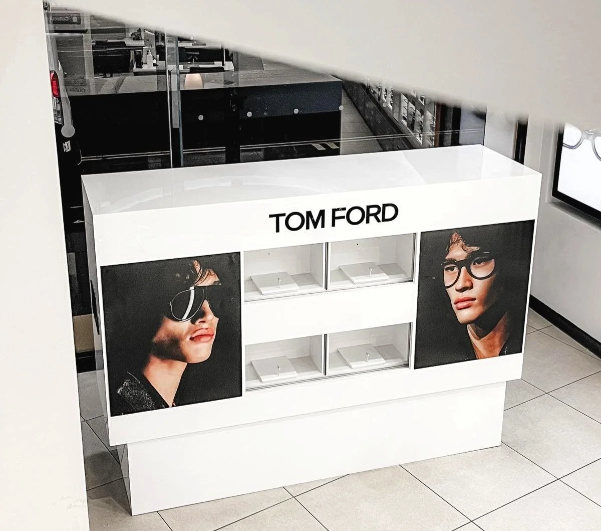 Tom Ford Retail Display Area for Vision Express, London. Created and Installed by Vision Creative Visual Marketing Company