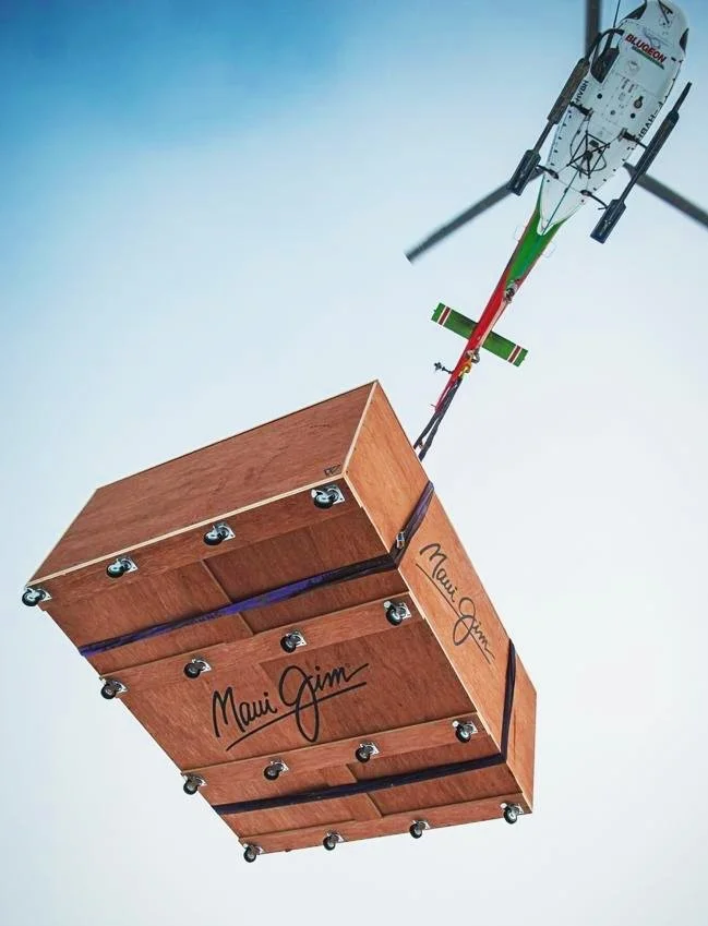 Maui Jim Bespoke Eyewear Cabinet Delivery Via Helicopter to Montblanc Ski Resort
