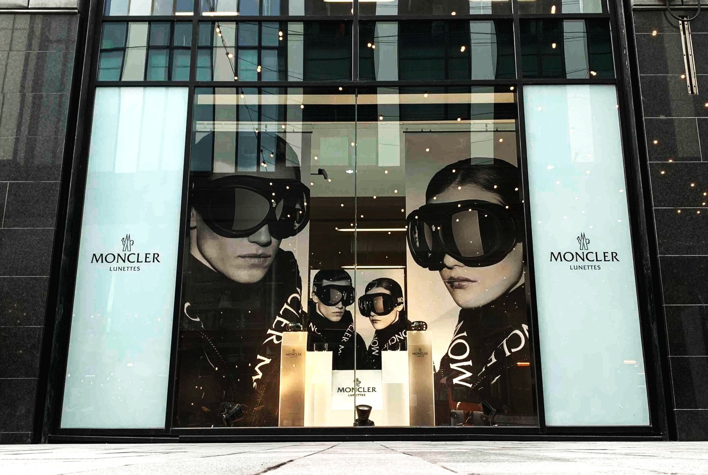 Moncler Window Installation for Flannels Retail Stores Created and Installed by Vision Visual Marketing Company